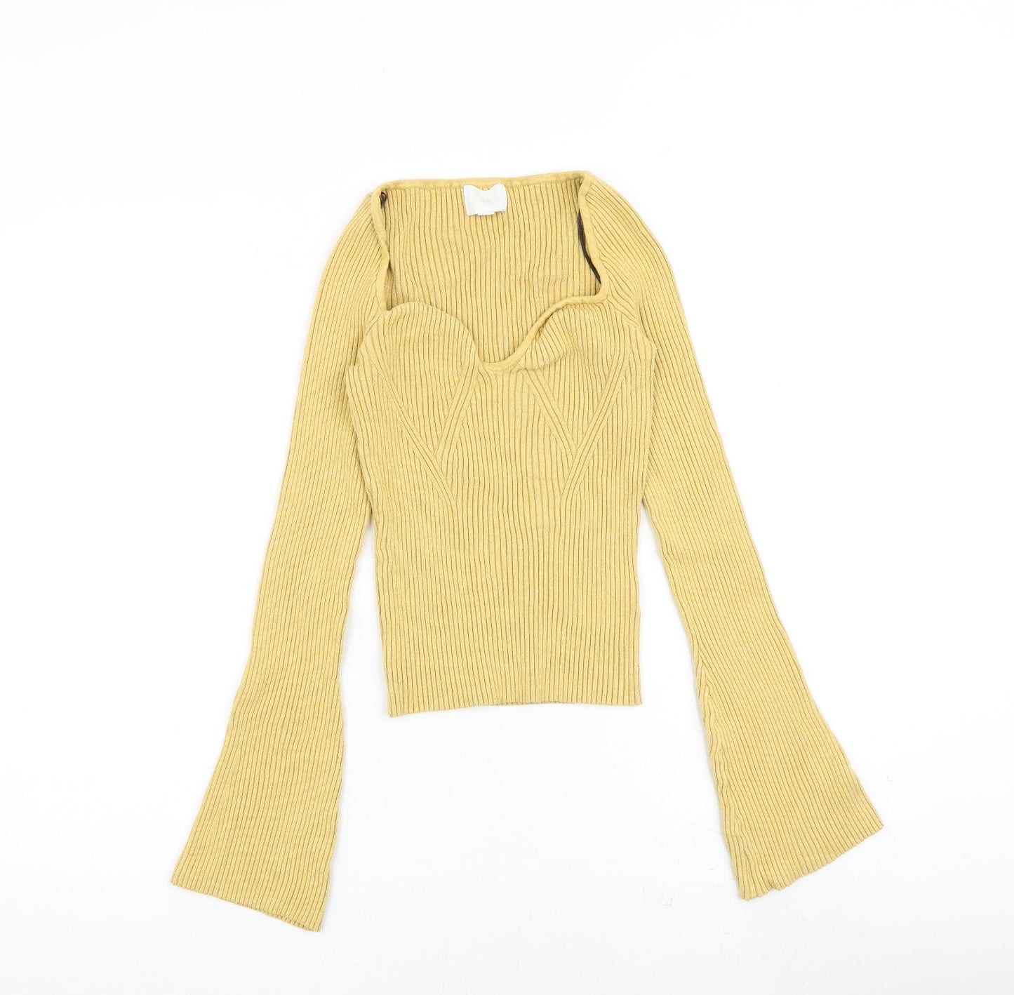 H&M Womens Yellow Scoop Neck Viscose Pullover Jumper Size M