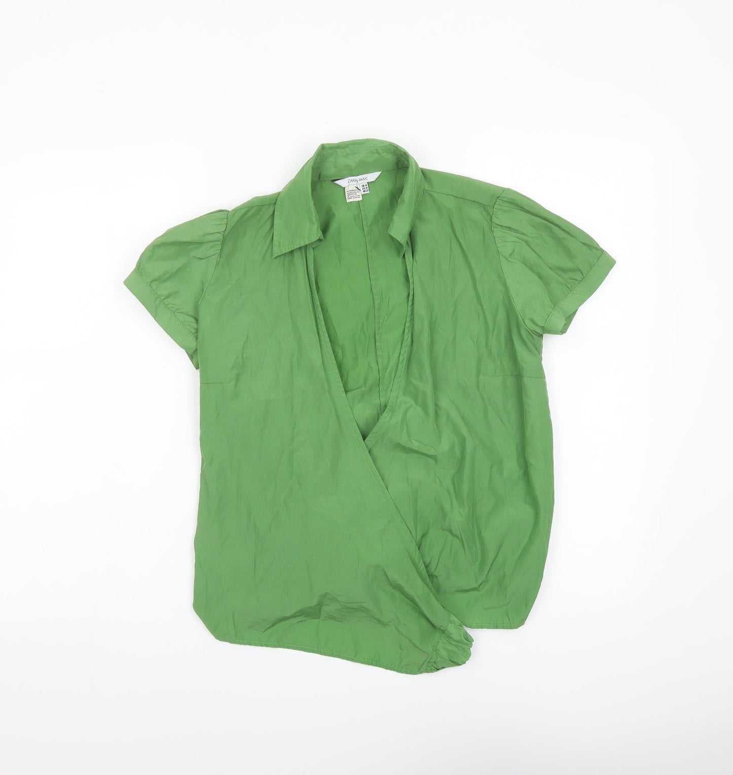 Zara Womens Green Polyester Wrap Blouse Size M V-Neck