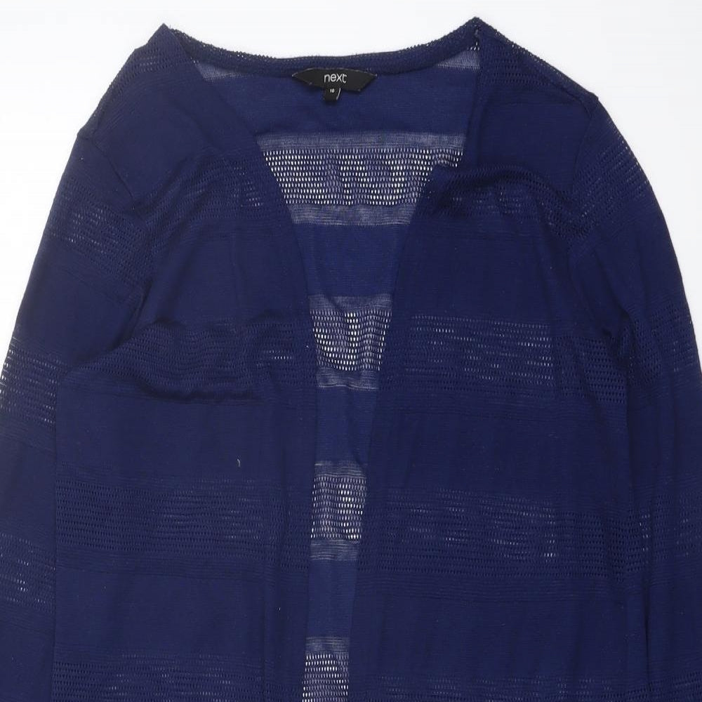 NEXT Womens Blue V-Neck Striped Polyester Cardigan Jumper Size 10