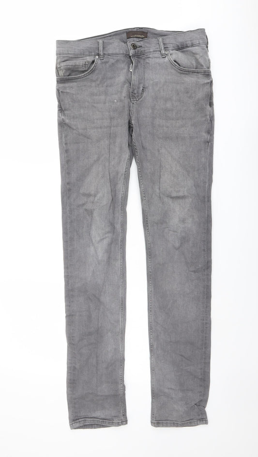 Zara Mens Grey Cotton Straight Jeans Size 30 in L31 in Regular Button