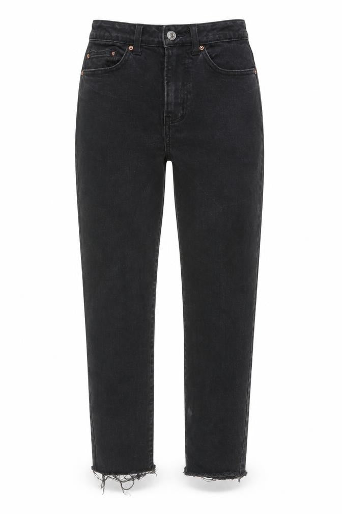 Front view of Denim & Co. women’s grey cotton straight jeans, size UK 4, 28-inch leg regular button