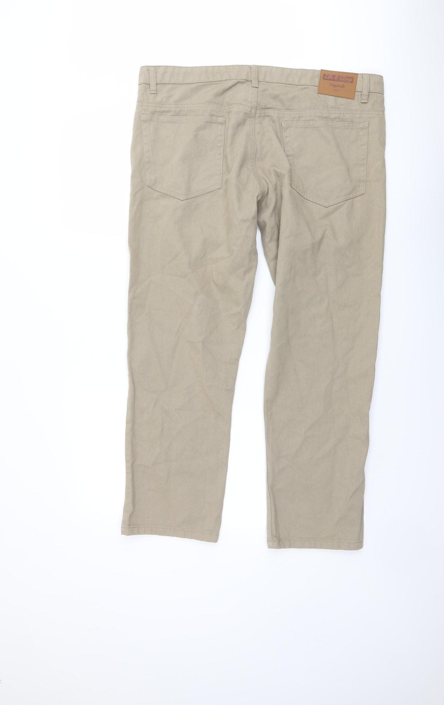 Life & Glory Mens Beige Cotton Straight Jeans Size 28 in L28 in Regular Button