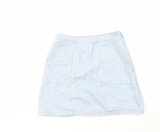 H&M Womens Blue Cotton A-Line Skirt Size 6 Zip