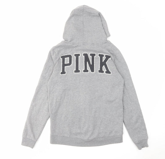 PINK Womens Grey Cotton Full Zip Hoodie Size XS Zip