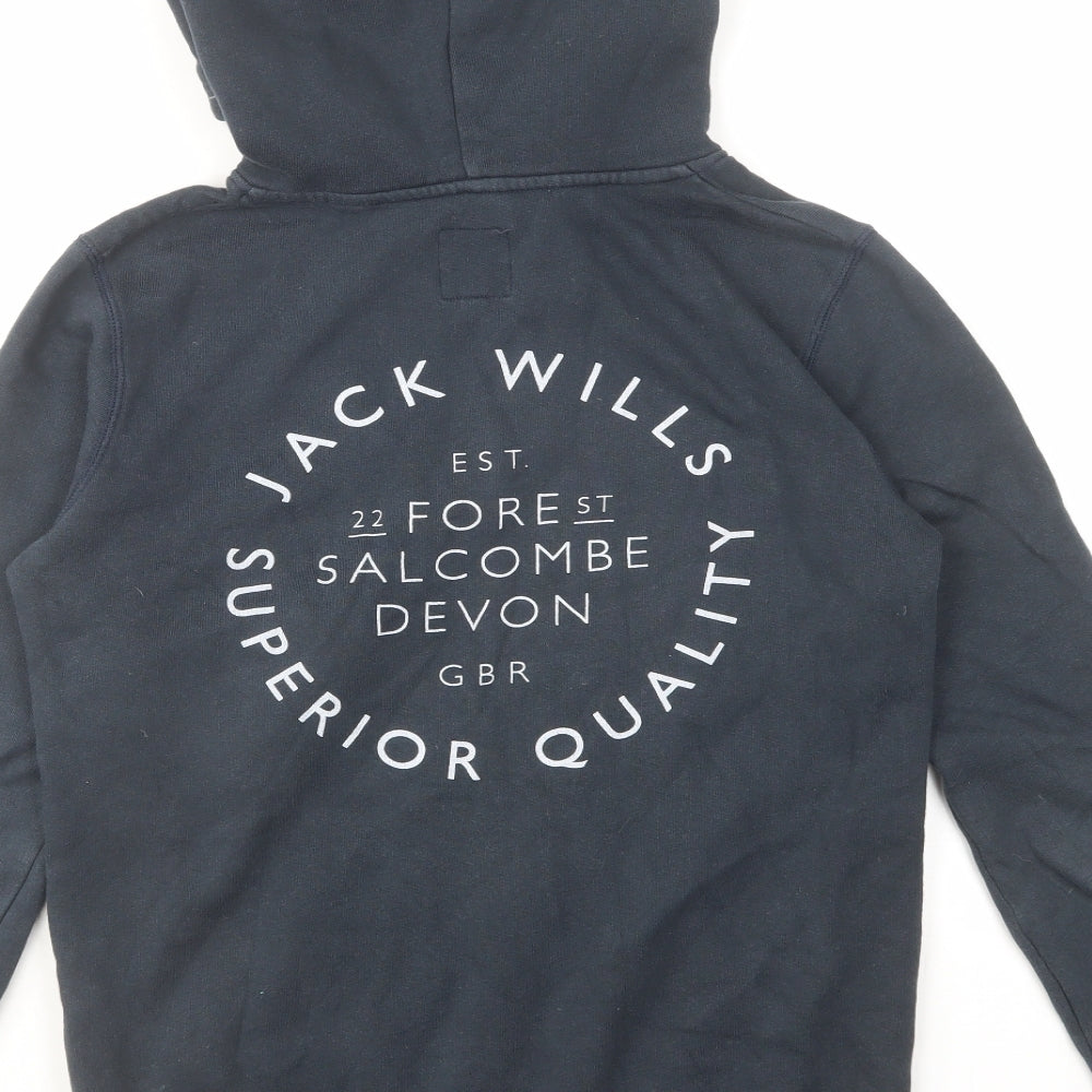 Jack Wills Womens Blue Cotton Pullover Hoodie Size 8 Pullover - Front & Back Logo Drawstring Pocket