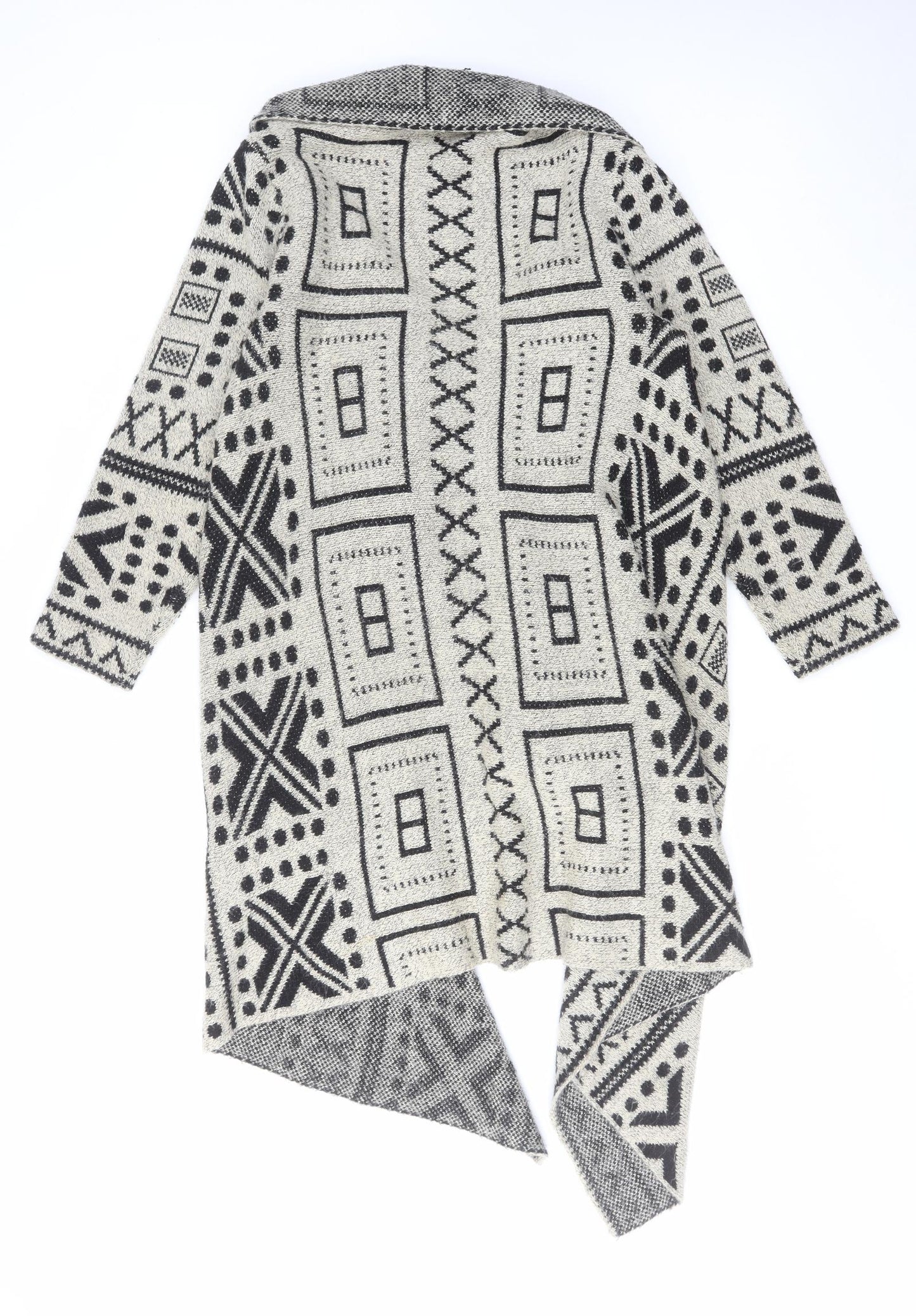 Klass Womens Beige V-Neck Geometric Acrylic Cardigan Jumper Size M