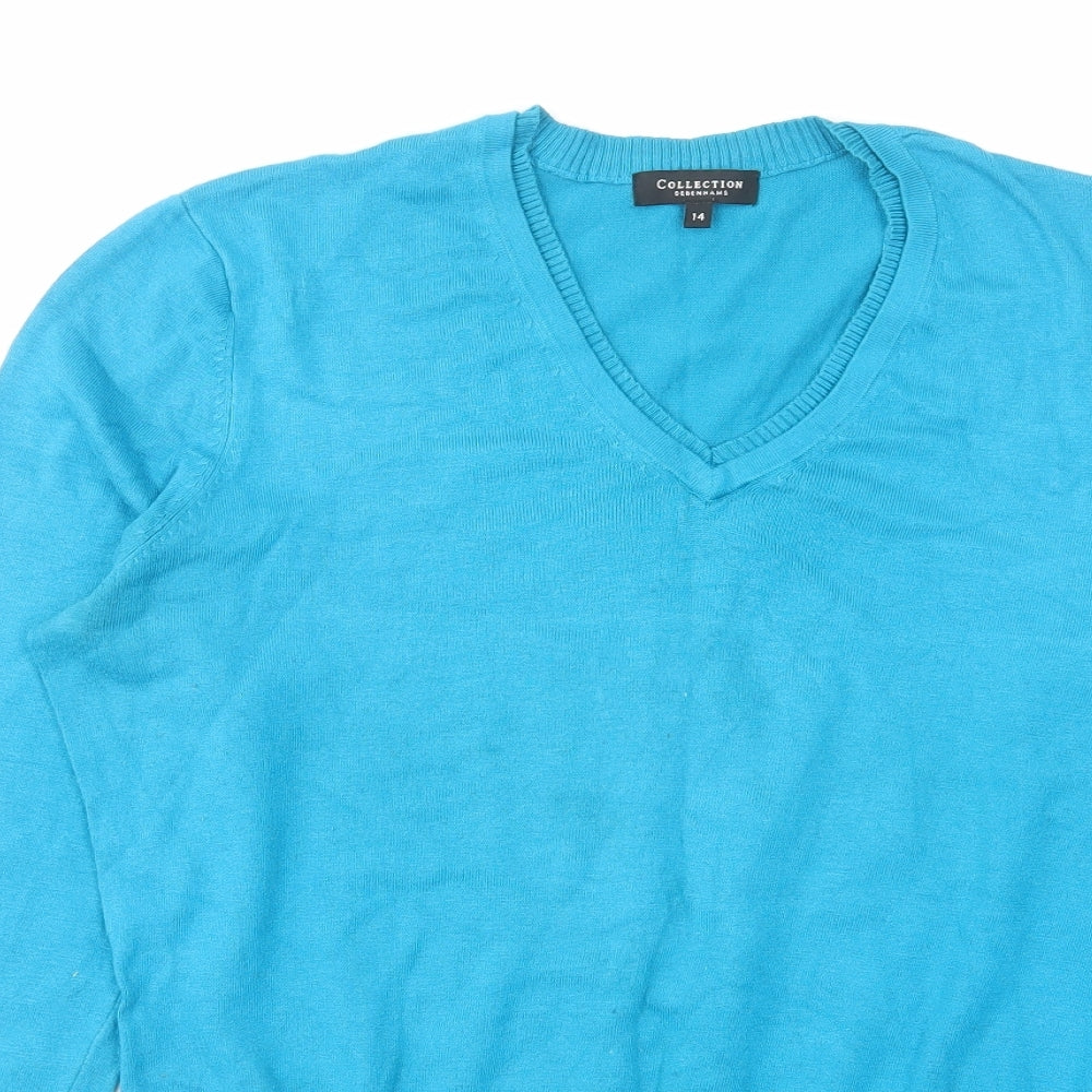 Debenhams Womens Blue V-Neck Viscose Pullover Jumper Size 14