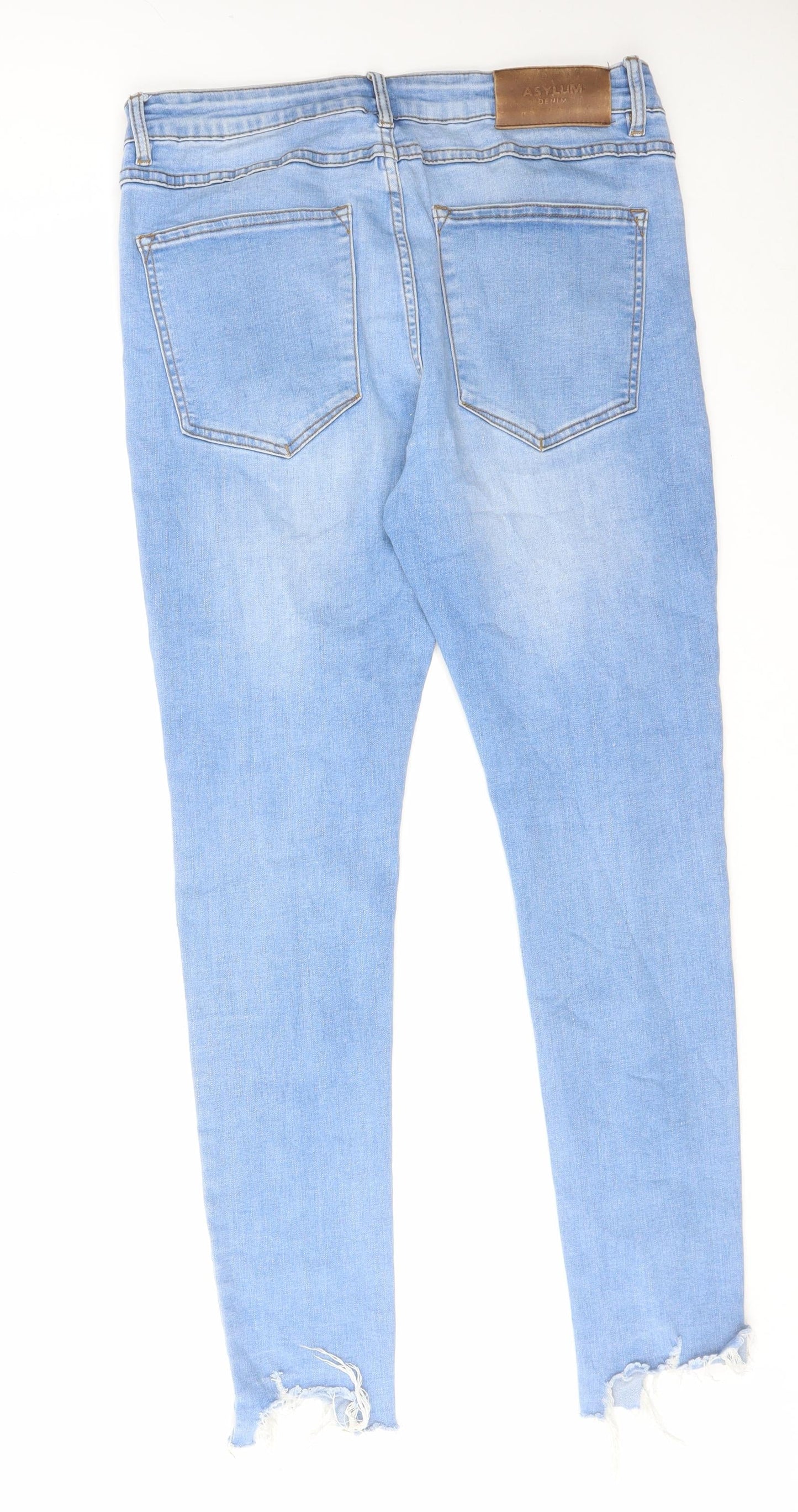 Asylum Womens Blue Cotton Skinny Jeans Size 34 in L30 in Regular Zip - Raw Hems