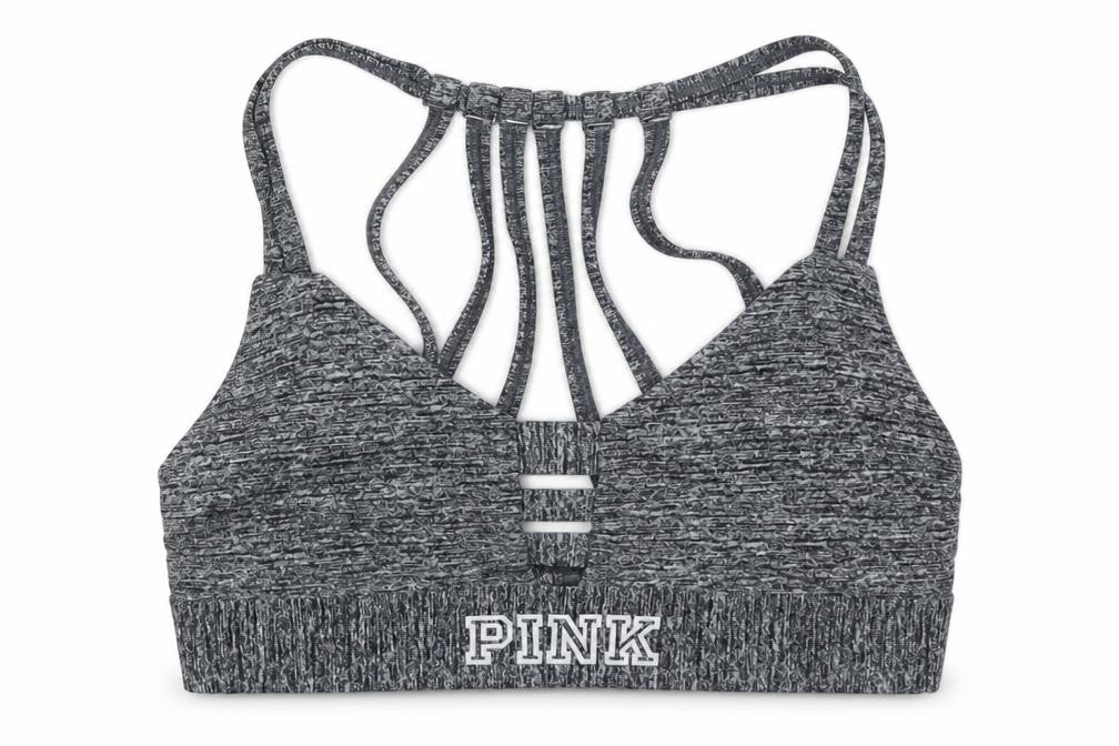 PINK Womens Grey Geometric Polyamide Cropped Tank Size XS V-Neck Pullover
