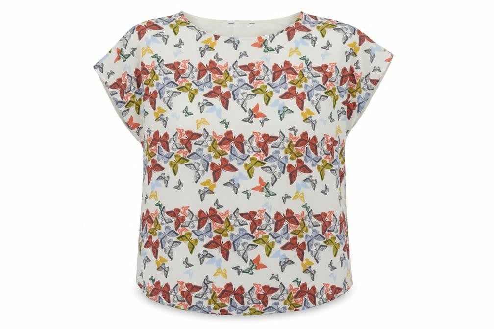 NEXT Womens White Geometric Polyester Basic Blouse Size 12 Round Neck - Butterfly Pattern