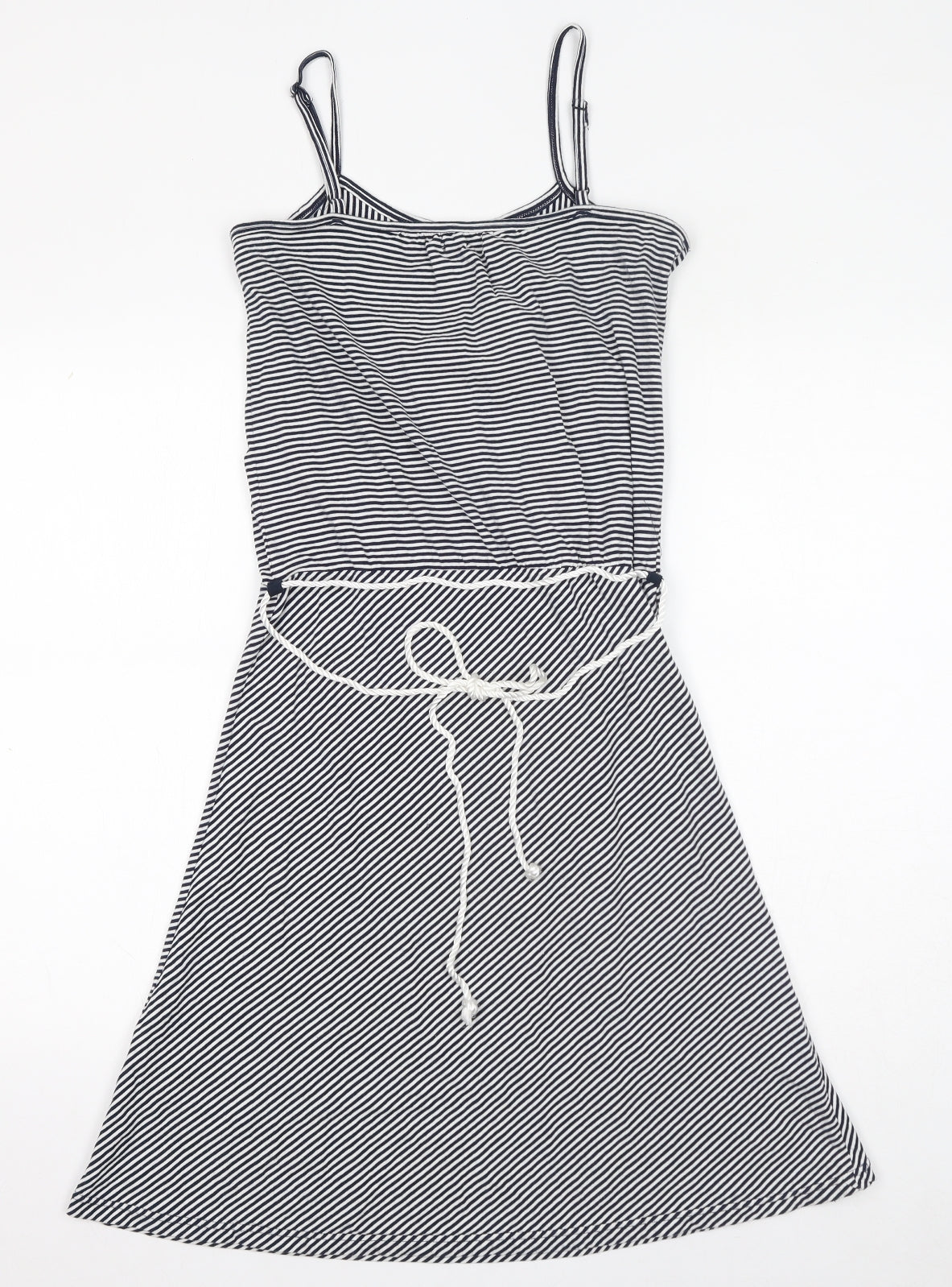 Don't Ask Amanda Womens Blue Striped Cotton A-Line Size S Scoop Neck Pullover
