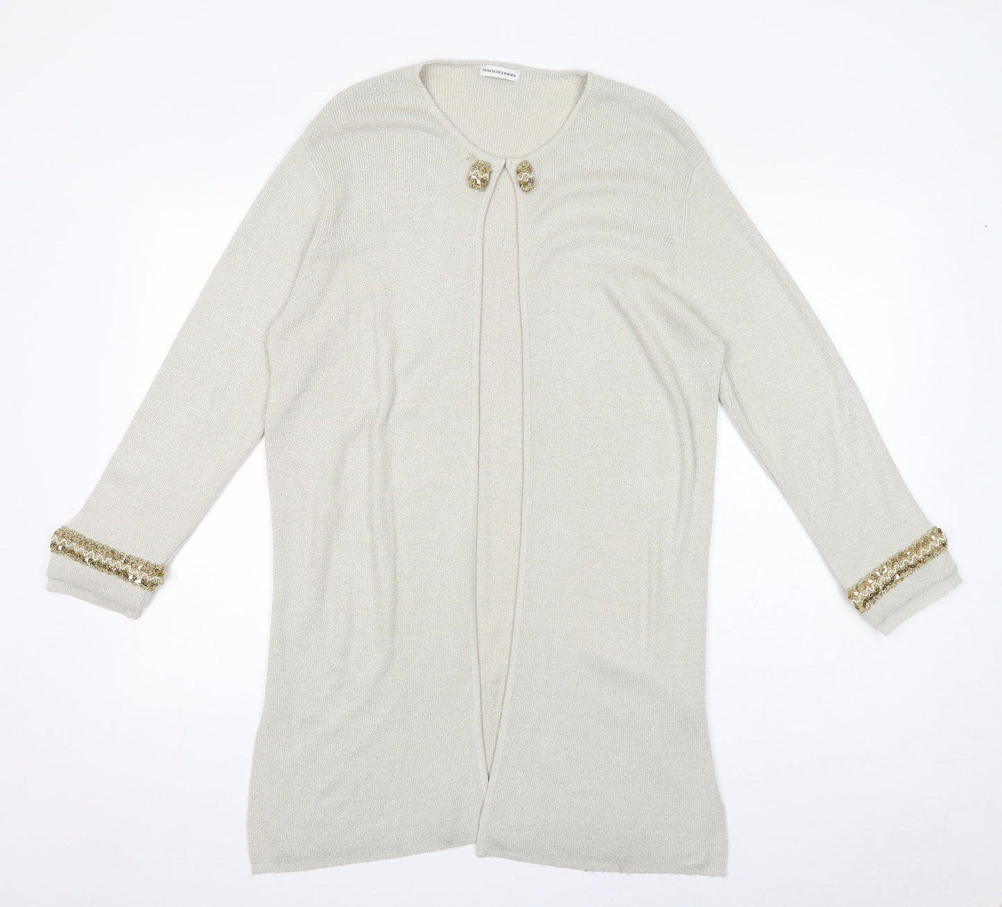 House of Fraser Womens Ivory Round Neck Acrylic Cardigan Jumper Size S
