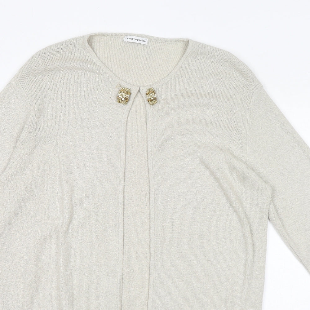 House of Fraser Womens Ivory Round Neck Acrylic Cardigan Jumper Size S