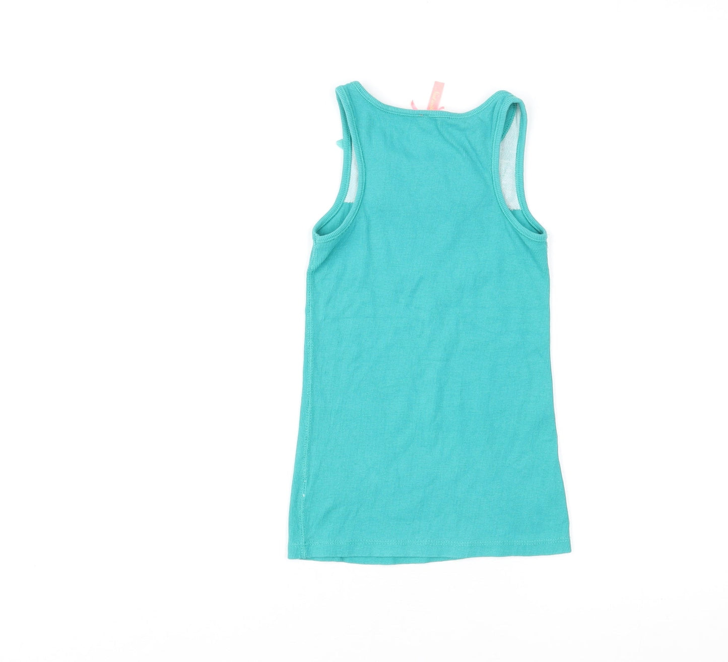 NEXT Girls Green Cotton Basic Tank Size 7 Years Round Neck Pullover
