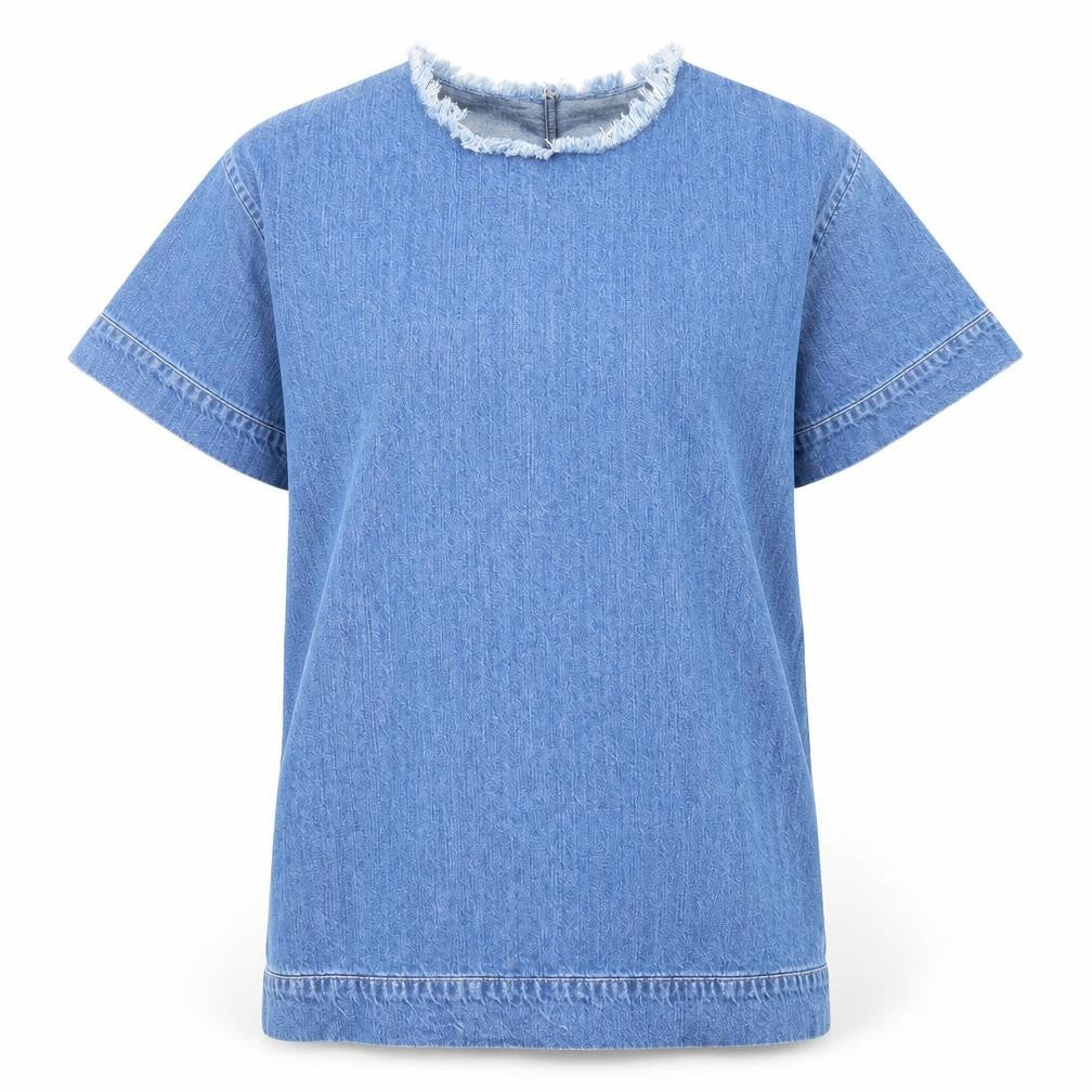Waven Womens Blue Cotton T-Shirt Dress Size S Round Neck Pullover - Distressed Neckline