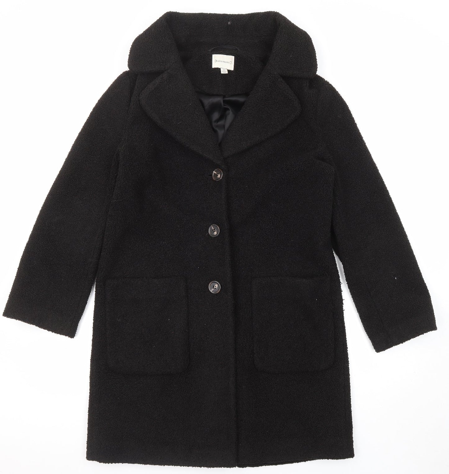 Warehouse Womens Black Overcoat Coat Size 10 Button