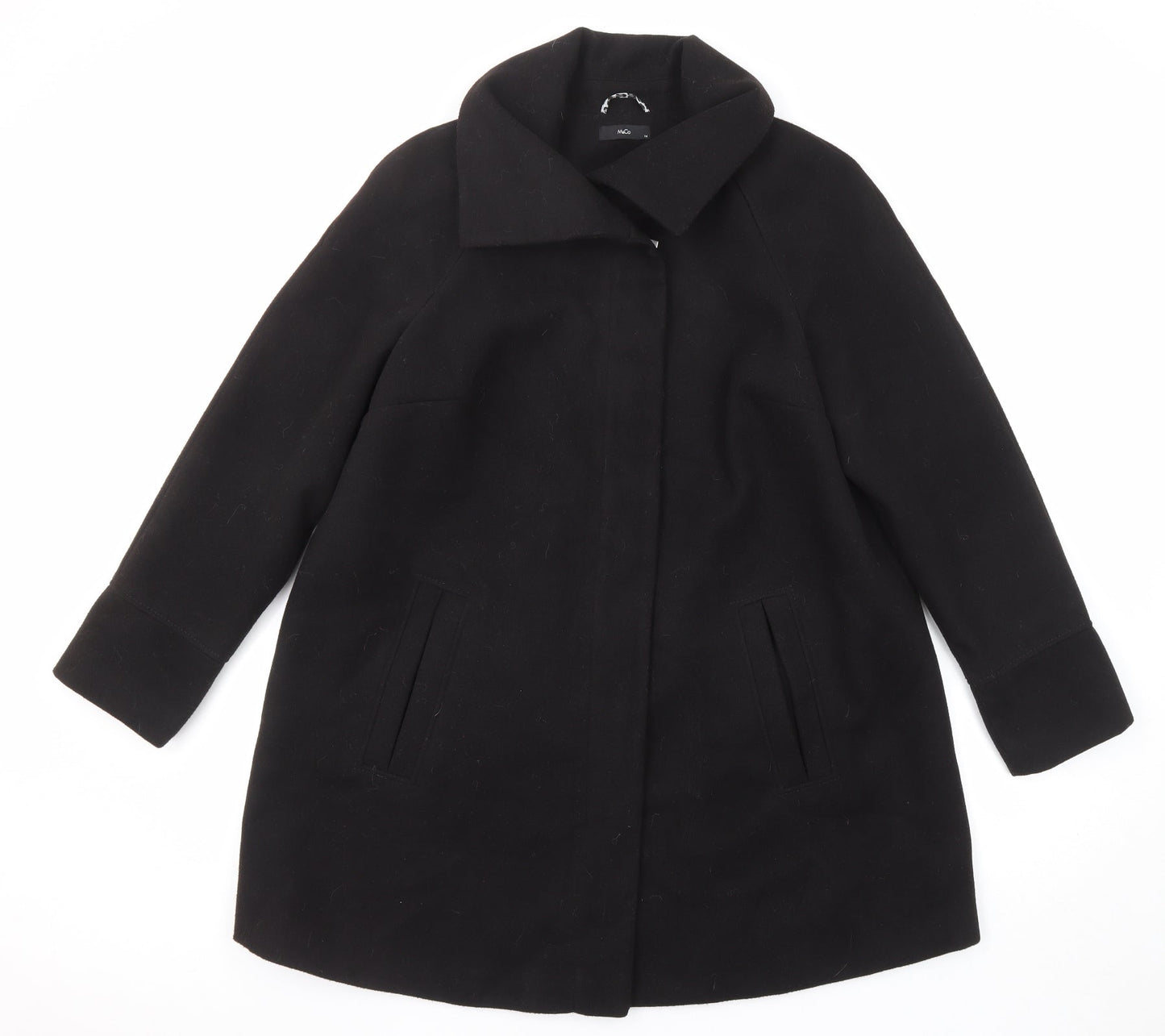 M&Co Womens Black Overcoat Coat Size 14 Button