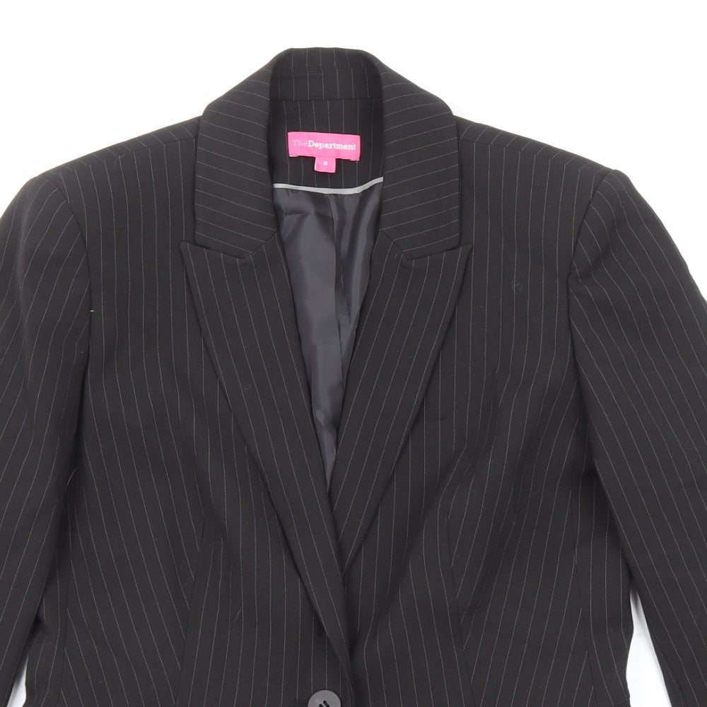 The Department Womens Black Striped Polyester Jacket Blazer Size 8