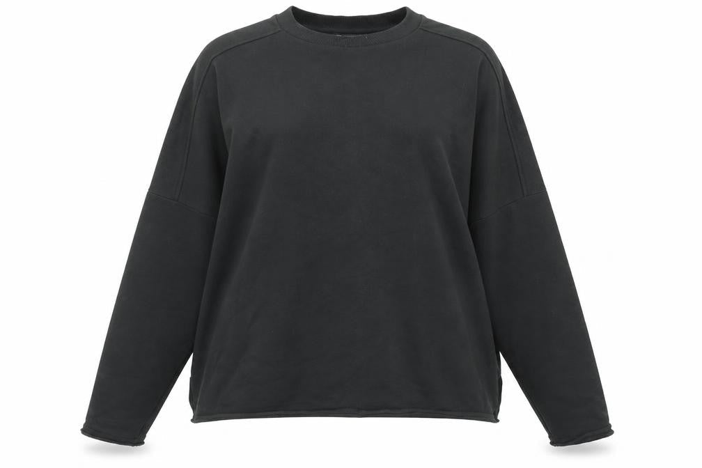 Front view of ASOS women’s black cotton pullover sweatshirt, size S, pullover