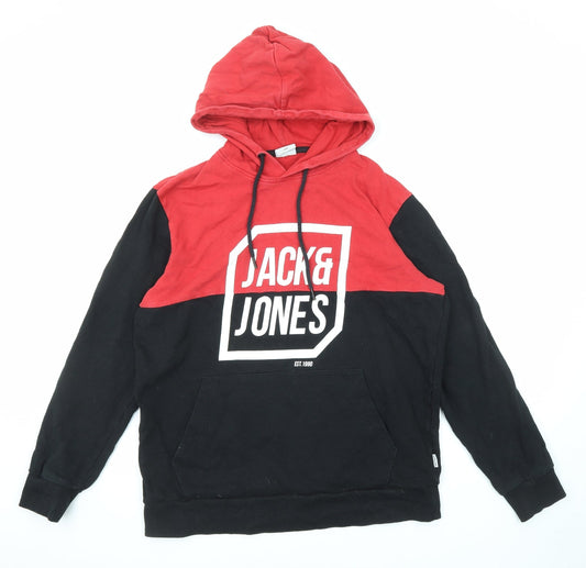 JACK & JONES Mens Black Cotton Pullover Hoodie Size XL