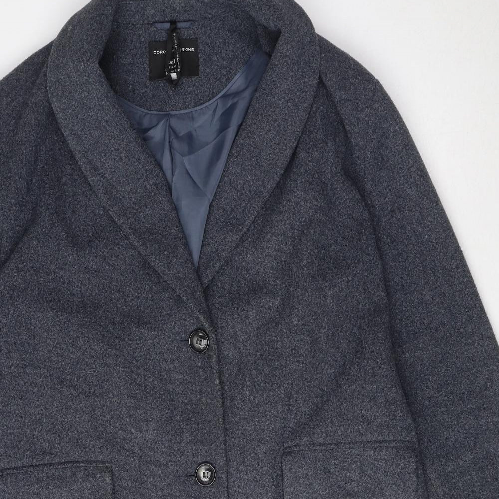 Dorothy Perkins Womens Blue Overcoat Coat Size 12 Button