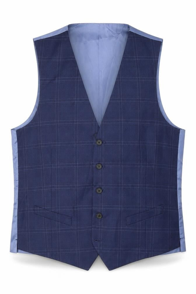 Marks and Spencer Mens Blue Check Polyester Jacket Suit Waistcoat Size 40 Regular