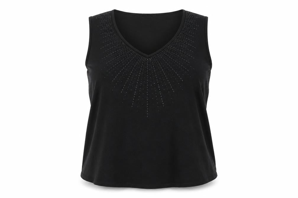 Essence Womens Black Polyester Basic Tank Size 26 V-Neck