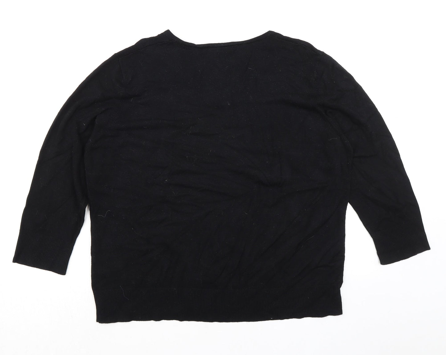 Collection Womens Black V-Neck Viscose Pullover Jumper Size L