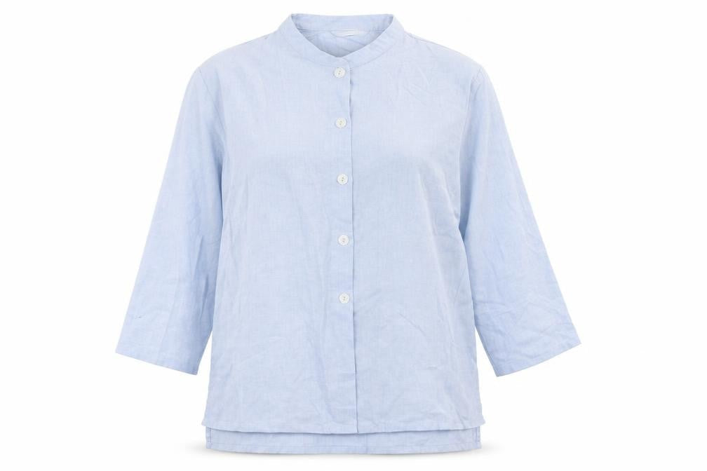Marks and Spencer Womens Blue Polyester Basic Button-Up Size 10 Crew Neck