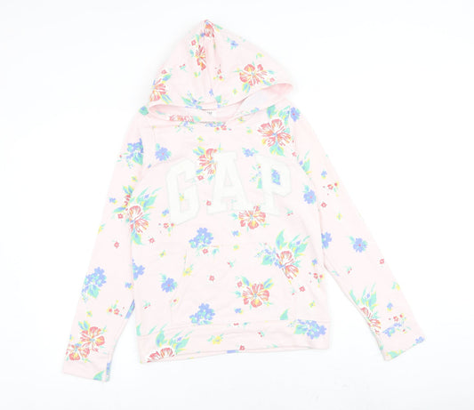 Gap Girls Pink Floral Cotton Pullover Hoodie Size 14-15 Years Pullover
