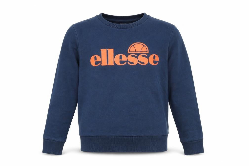 Front view of Ellesse boys’ blue cotton pullover sweatshirt, size L, pullover