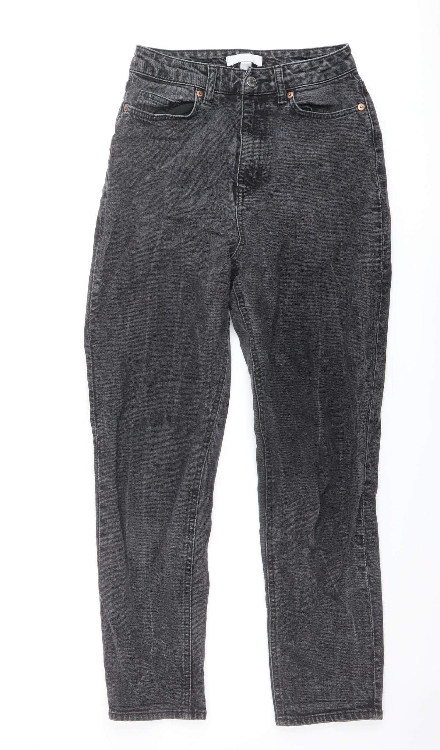 H&M Womens Grey Cotton Tapered Jeans Size 6 L26 in Regular Button