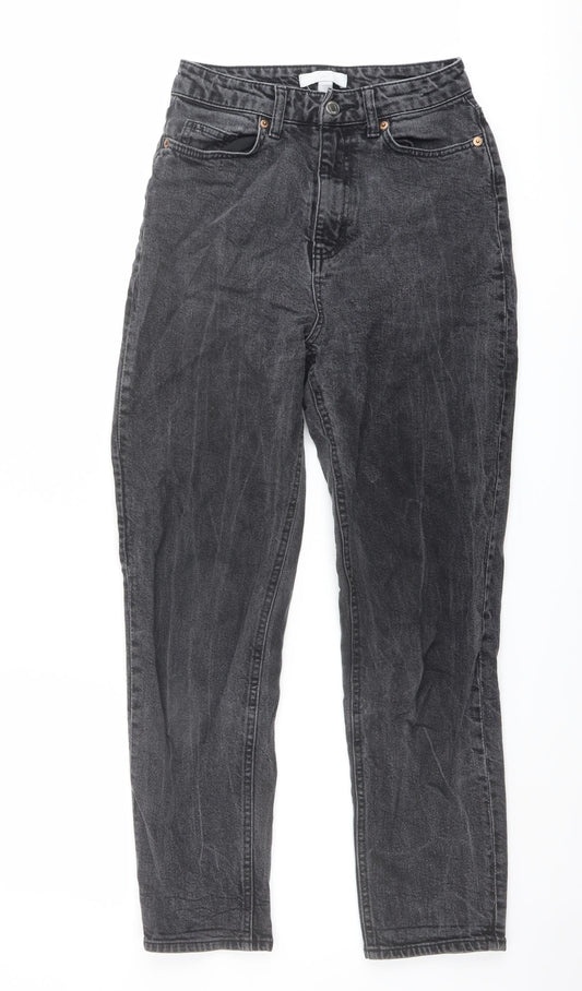 H&M Womens Grey Cotton Tapered Jeans Size 6 L26 in Regular Button