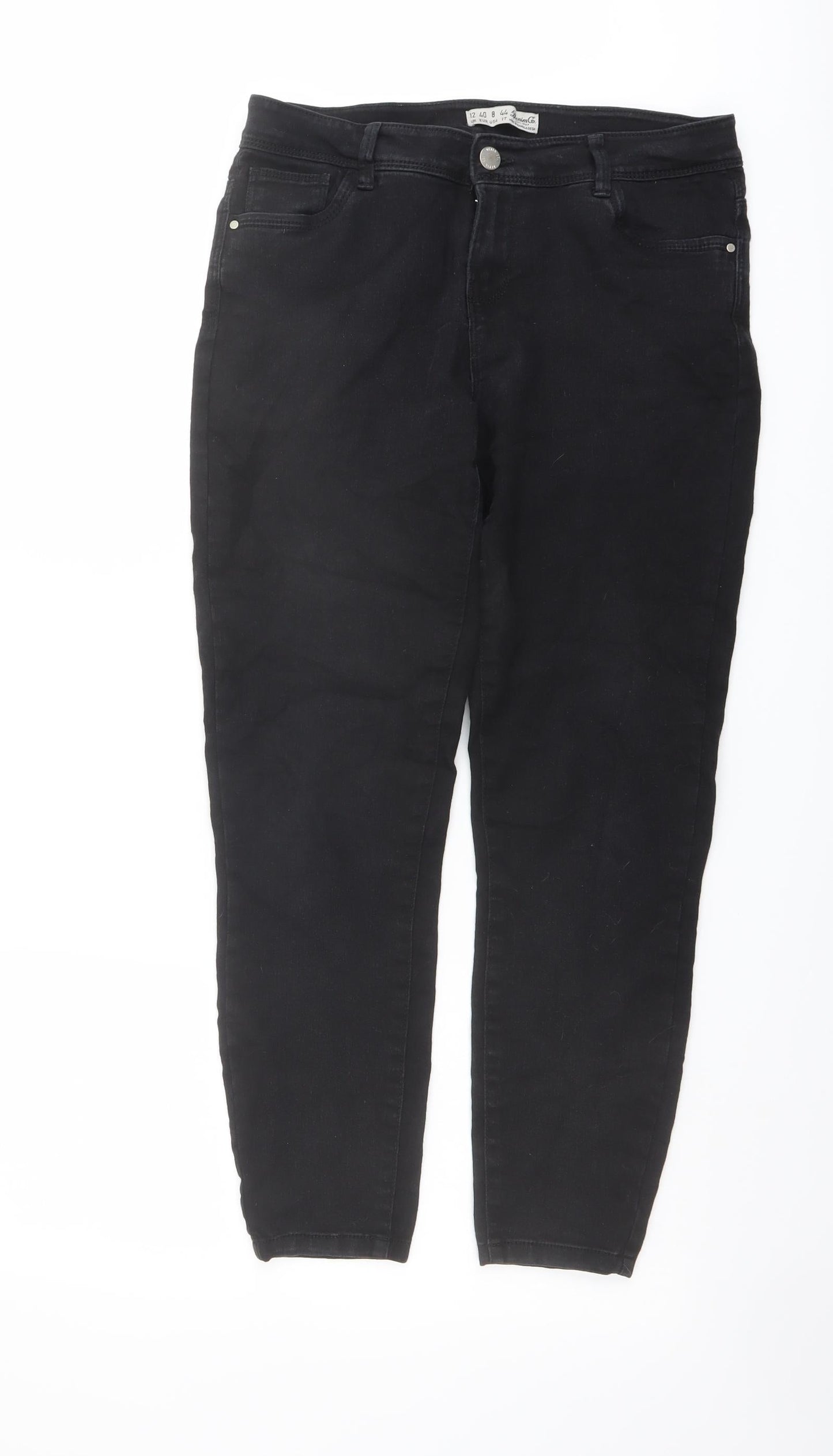 Denim & Co. Womens Black Cotton Straight Jeans Size 12 L26 in Regular Button
