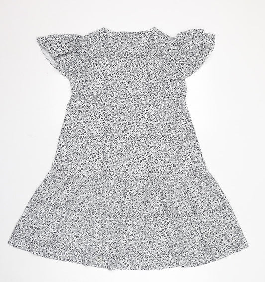 Marks and Spencer Womens White Geometric Viscose Trapeze & Swing Size 12 Round Neck Pullover