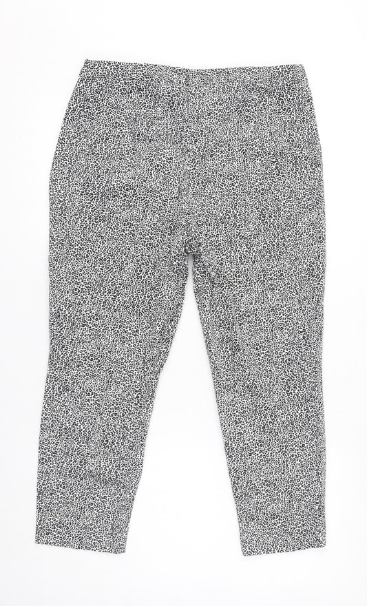 Marks and Spencer Womens White Animal Print Cotton Carrot Trousers Size 14 L23 in Regular Zip