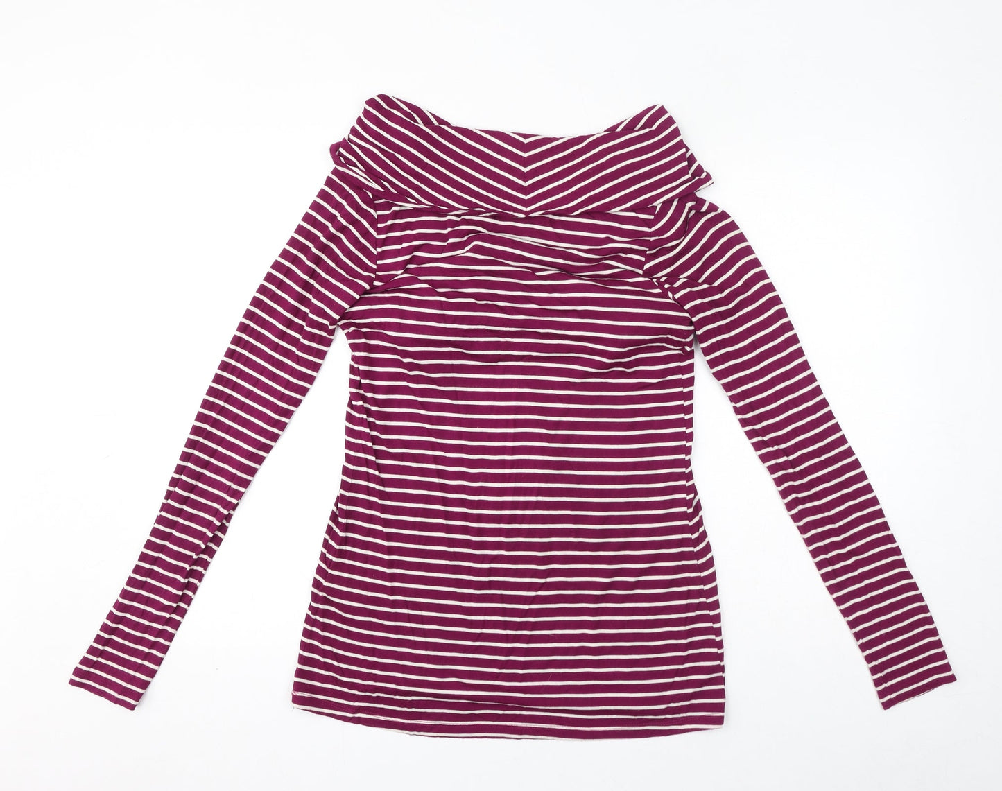JoJo Maman Bébé Womens Pink Striped Viscose Basic T-Shirt Size S Roll Neck