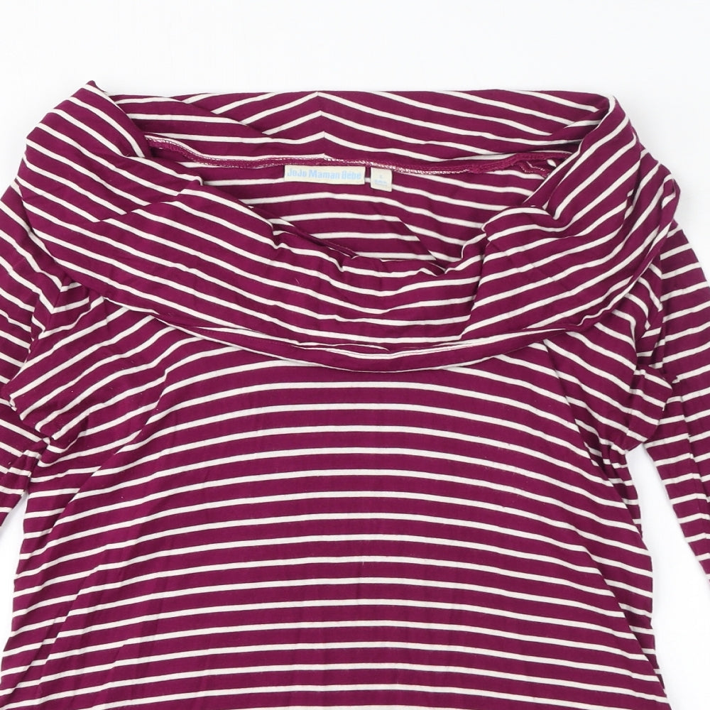 JoJo Maman Bébé Womens Pink Striped Viscose Basic T-Shirt Size S Roll Neck