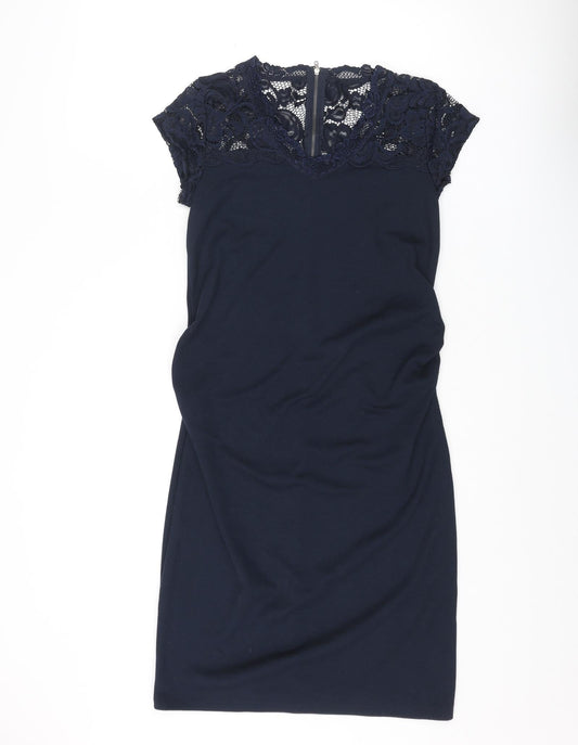 mamalicious Womens Blue Polyester Pencil Dress Size S V-Neck Zip - Lace Top