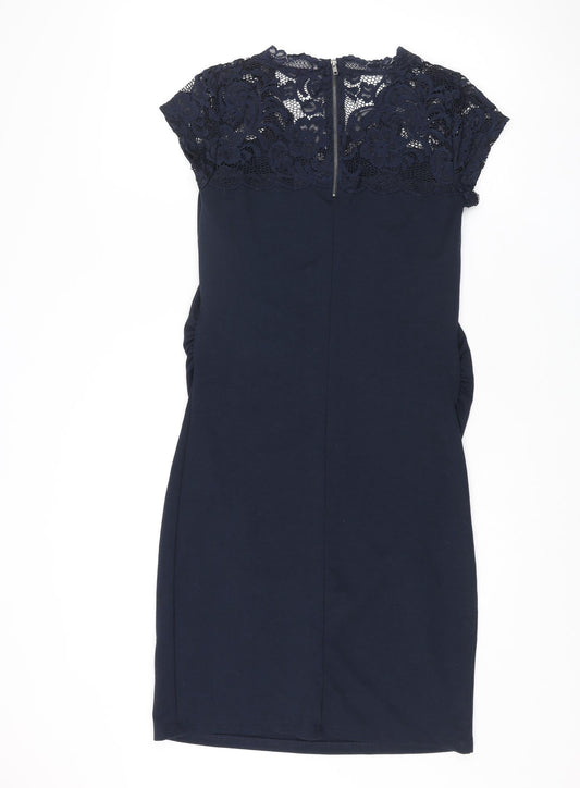 mamalicious Womens Blue Polyester Pencil Dress Size S V-Neck Zip - Lace Top