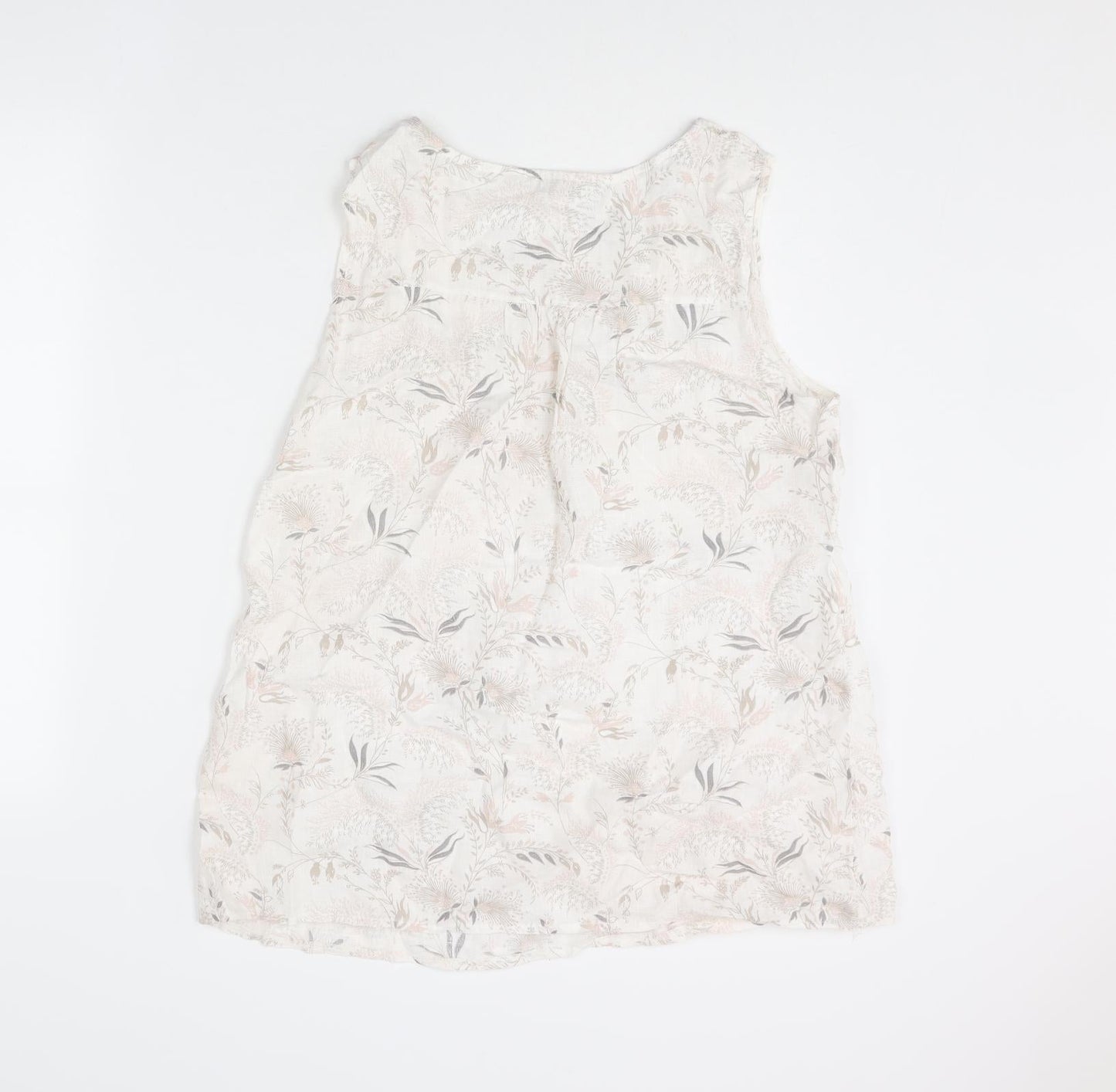Laura Bianchi Womens Ivory Floral Polyester Basic Blouse Size L Round Neck