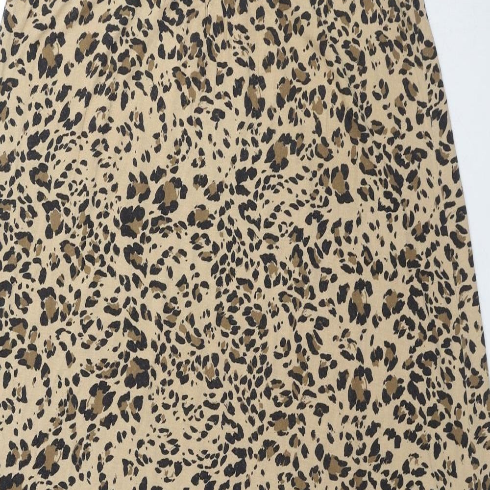 Marks and Spencer Womens Beige Animal Print Viscose A-Line Size 8 Round Neck Pullover - Leopard Print