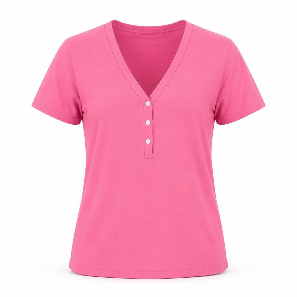 Geox Womens Pink Cotton Basic T-Shirt Size M V-Neck