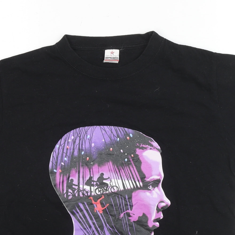 Stranger Things Womens Black Cotton Basic T-Shirt Size S Round Neck - Stranger Things