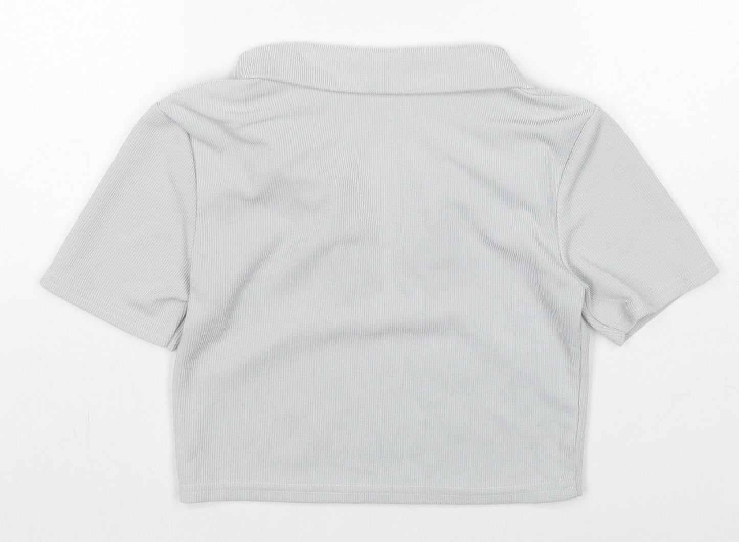 PRETTYLITTLETHING Womens Grey Polyester Cropped Polo Size 12 Collared - Ribbed