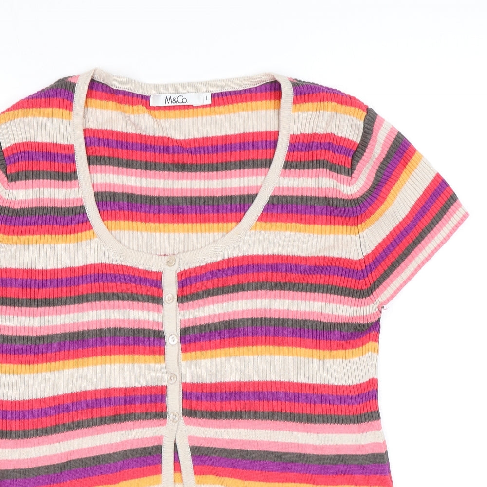 M&Co Womens Multicoloured Scoop Neck Striped Viscose Pullover Jumper Size L