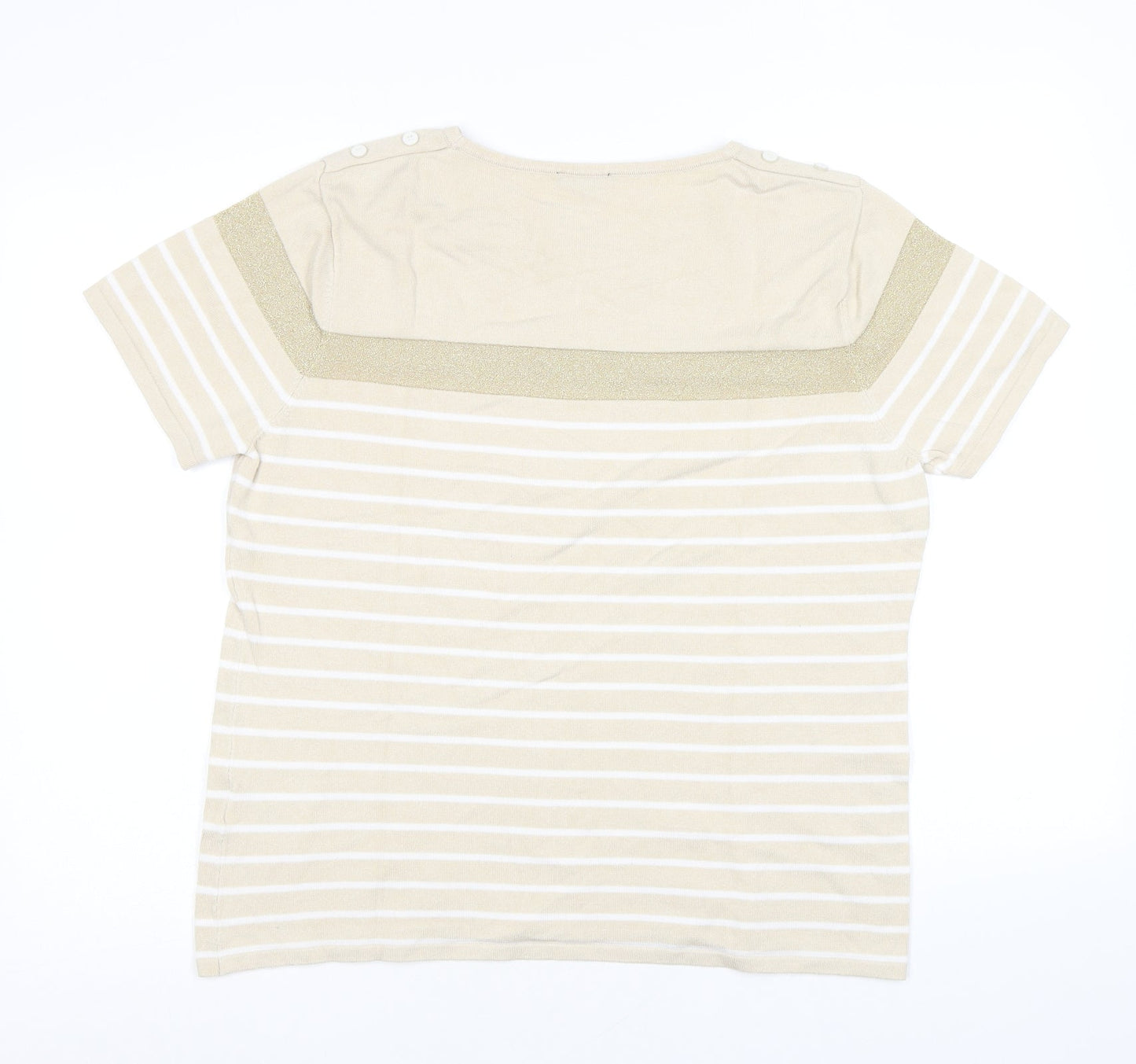 CASAMIA Womens Beige Round Neck Striped Viscose Pullover Jumper Size L