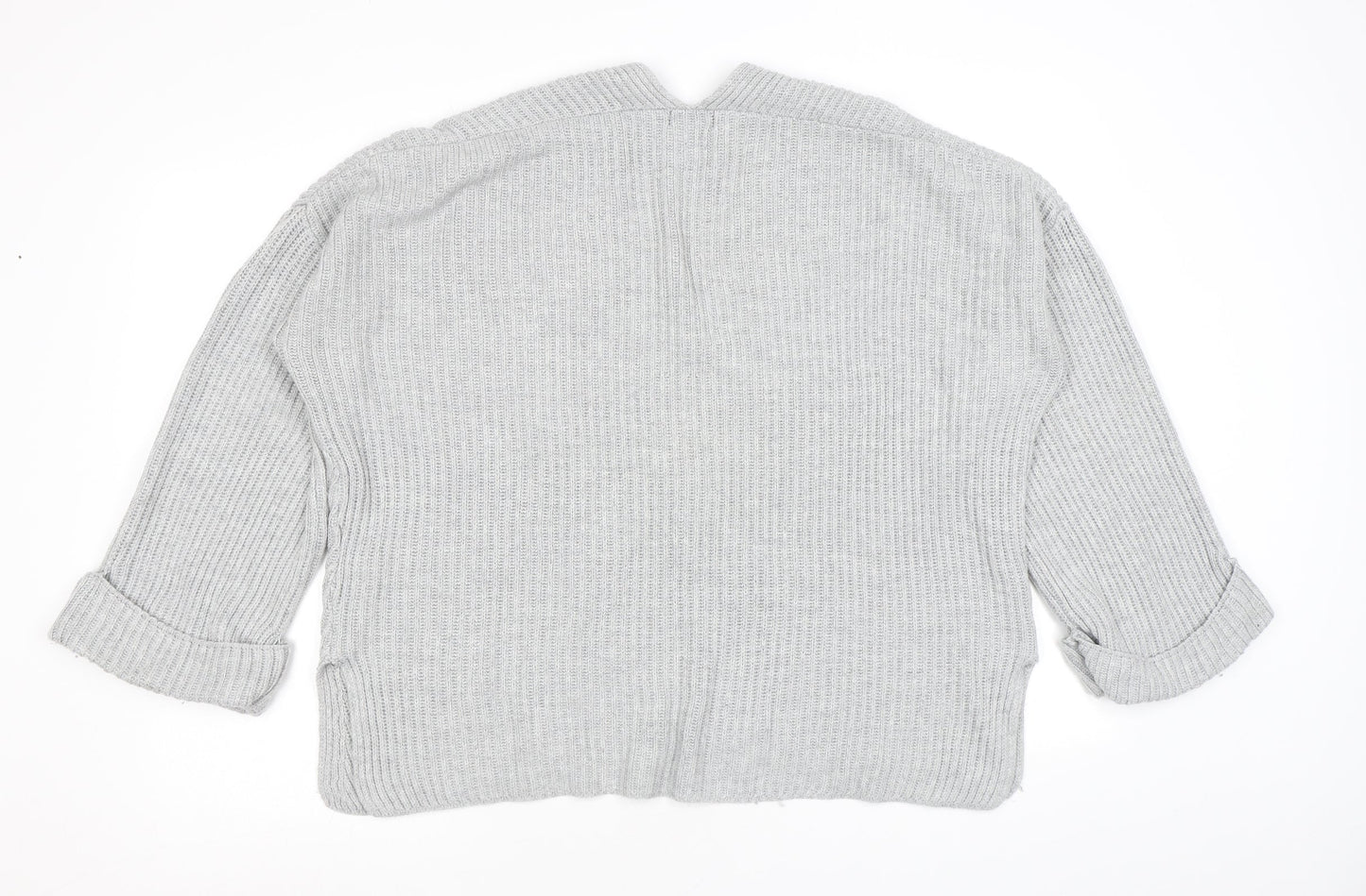 Topshop Womens Grey V-Neck Acrylic Pullover Jumper Size 14