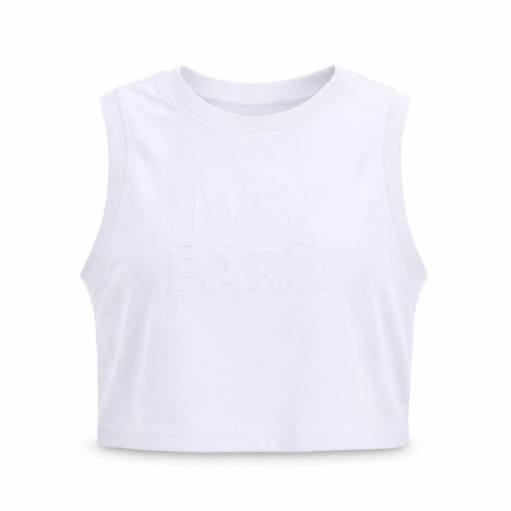 Front view of IVY PARK women’s purple polyester basic tank, size XS, round neck