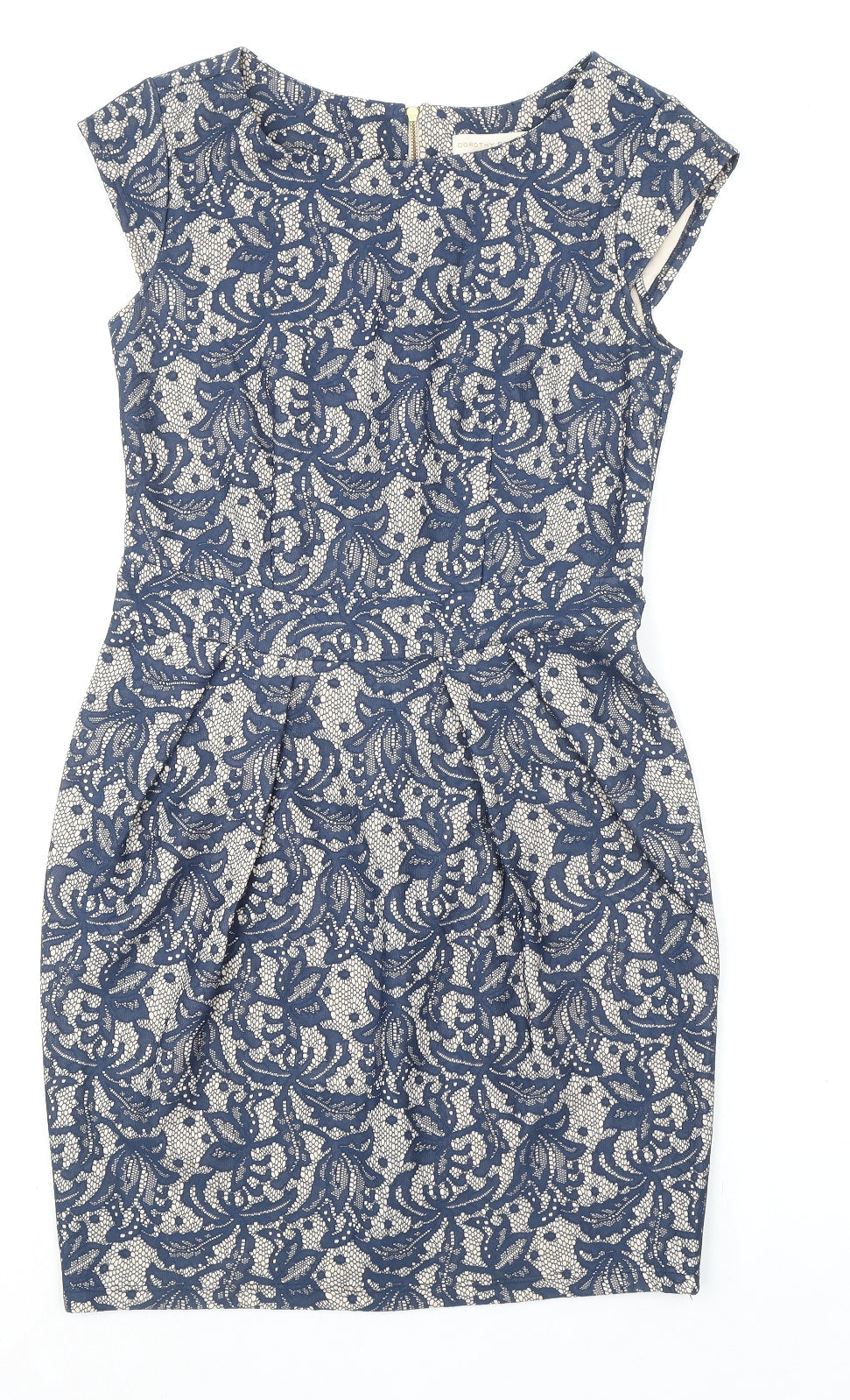 Dorothy Perkins Womens Blue Geometric Nylon Pencil Dress Size 10 Round Neck Zip